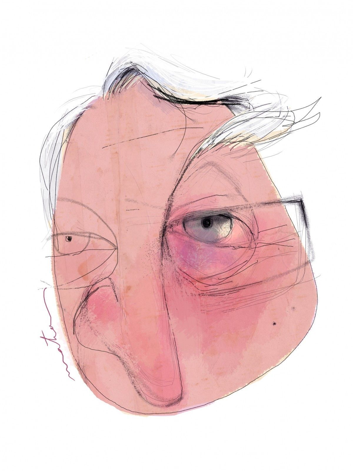 Màrius Sampere dibuixat pel caricaturista Matías a «Amb un sis i un quatre», la secció en què cada setmana retrata poetes Màrius Sampere dibuixat pel caricaturista Matías a «Amb un sis i un quatre», la secció en què cada setmana retrata poetes