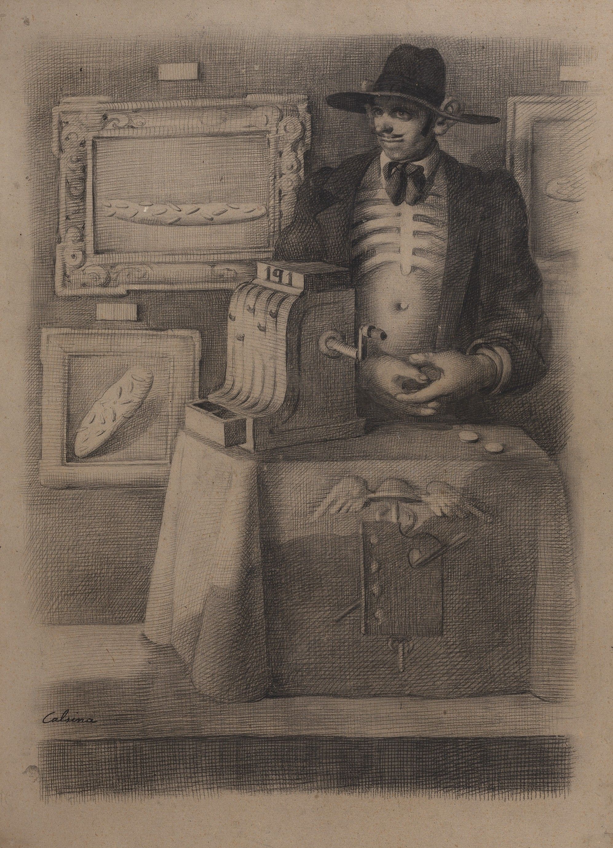 "El pintor comercial", 1936. Llapis París sobre paper, 104 x 74,5 cm. Col·lecció Fundació Ramon Calsina