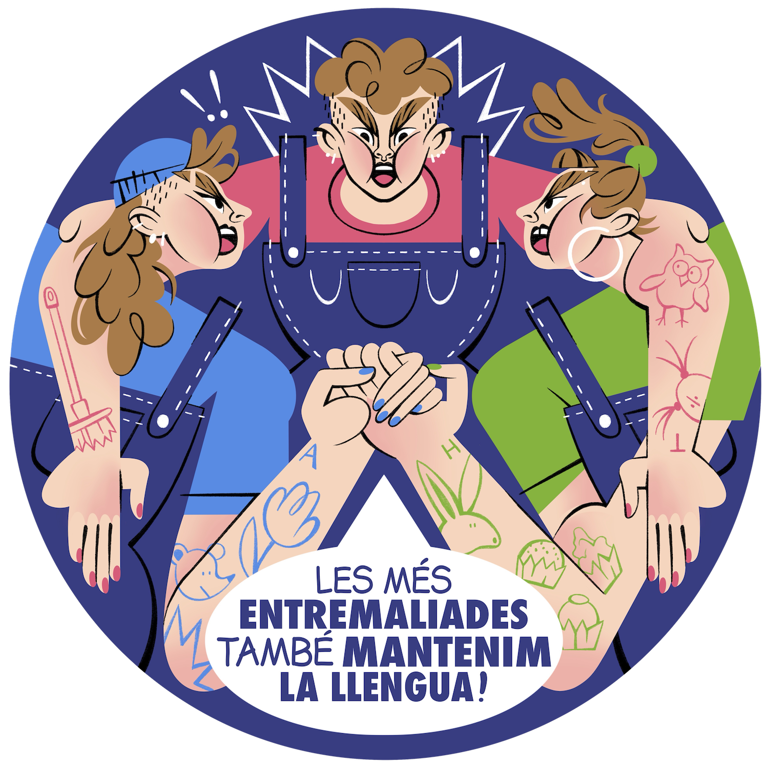Les més entremaliades també mantenim la llengua, un adhesiu de Meritxell Garriga Les més entremaliades també mantenim la llengua, un adhesiu de Meritxell Garriga