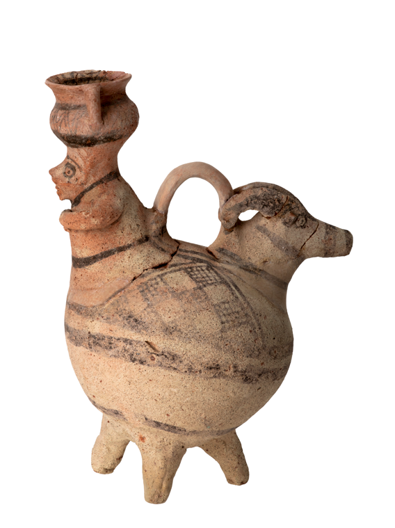 Desconegut Àskos de ceràmica bicroma amb dos brocs. Un broc té la forma d’una dona que suporta una àmfora sobre el cap i l’altre mostra el cap d’un animal amb banyes Museu de Xipre