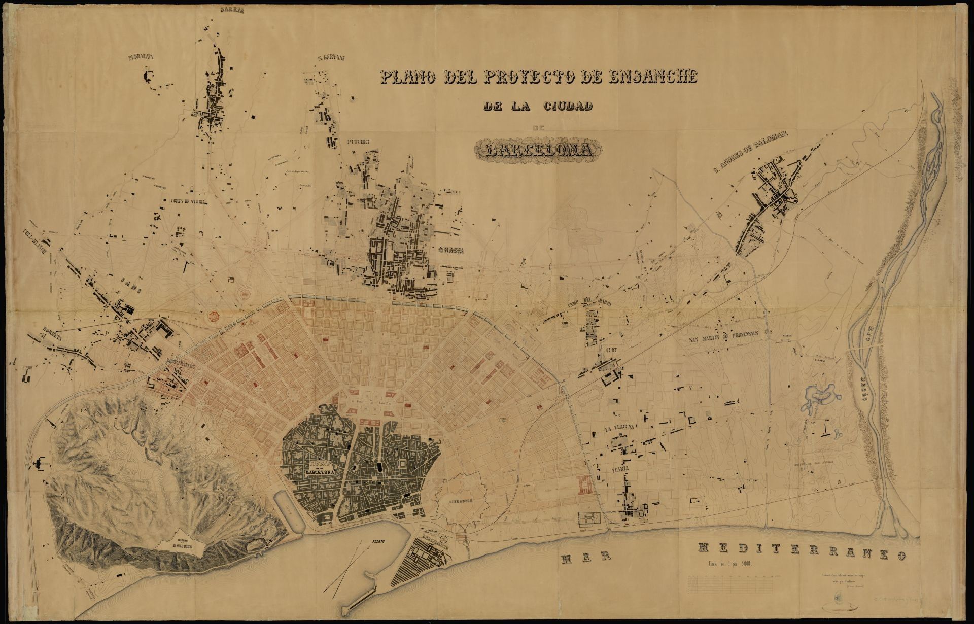 Plànol del projecte d’eixample de la ciutat de Barcelona. Antoni Rovira Trias. (1859). Col·lecció de Plànols de l'AHCB. Reg. 02990