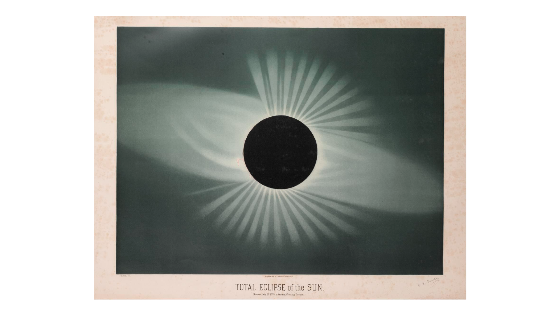 Étienne Léopold Trouvelot, Total Eclipse of the Sun, 1882 (observació de l'eclipsi del 29 de juliol de 1878 a Creston, Wyoming). Cromolitografia. Cortesia de Science Museum Group.
