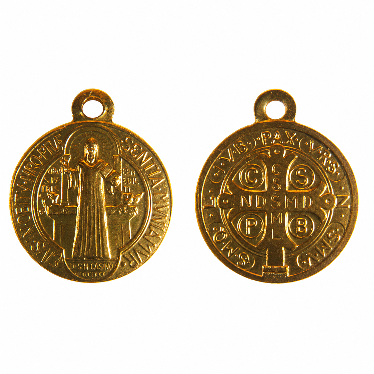 Les dues cares d'una medalla de Sant Benet. Foto: Gec00